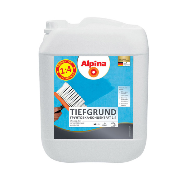 Грунтовка НВ П 1 Д Alpina Tiefgrund концентрат 5 л / 5,1 кг в #REGION_NAME_DECLINE_PP# - изображение Изображение: грунтовка нв п 1 д alpina tiefgrund концентрат 5 л / 5,1 кг в #REGION_NAME_DECLINE_PP#