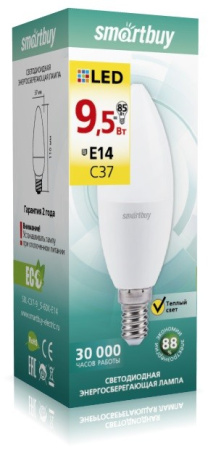 Изображение: лампа светодиодная (led) smartbuy-c37-9,5w/3000/е14 в Минске
