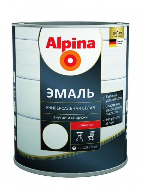 Эмаль алкидн. Alpina Эмаль универсальная белая шелковисто-матовая 0,75л (0,89г)  в #REGION_NAME_DECLINE_PP# - изображение Изображение: эмаль алкидн. alpina эмаль универсальная белая шелковисто-матовая 0,75л (0,89г)  в #REGION_NAME_DECLINE_PP#