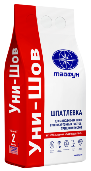 Изображение: шпатлевка белая  тайфун-мастер уни-шов для заполнения швов гипсокартонных плит (5кг) в #REGION_NAME_DECLINE_PP#