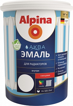 Картинка: эмаль акриловая водно-дисперсионная alpina аква для радиаторов 0,9 л / 1,08 кг в Минске