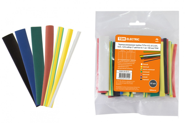 Трубка термоусаживаемая ТУТ нг. d=8/4  НАБОР (7 цветов по 3шт. 100мм) TDM в #REGION_NAME_DECLINE_PP# - изображение Изображение: трубка термоусаживаемая тут нг. d=8/4  набор (7 цветов по 3шт. 100мм) tdm в #REGION_NAME_DECLINE_PP#