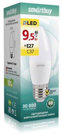 Изображение: лампа светодиодная (led) smartbuy-c37-9,5w/3000/е27 в Минске