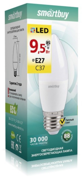 Изображение: лампа светодиодная (led) smartbuy-c37-9,5w/3000/е27 в #REGION_NAME_DECLINE_PP#