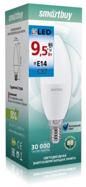 Изображение: лампа светодиодная (led) smartbuy-c37-9,5w/6000/е14 в #REGION_NAME_DECLINE_PP#