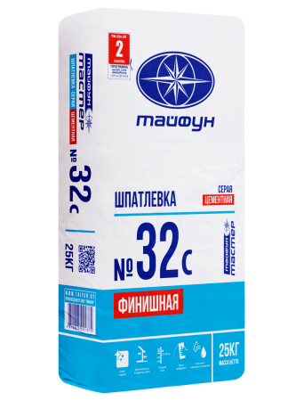 Изображение: шпатлевка цементная тайфун-мастер № 32-с серая финишная (25кг) в Минске