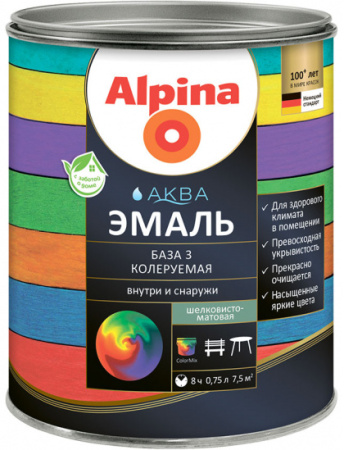 Изображение: эмаль акриловая водно-дисперсионная alpina аква база 3 шелковисто-матовая (0,85 л/0,91 кг) в Минске