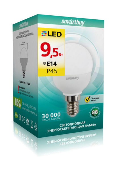 Изображение: светодиодная (led) лампа smartbuy-p45-9,5w/3000/e14 (sbl-p45-9_5-30k-e14)/100 в #REGION_NAME_DECLINE_PP#
