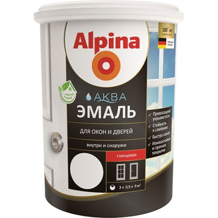 Изображение: эмаль акриловая водно-дисперсионная alpina аква для окон и дверей глянцевая 0,9 л/1,10 кг в Минске